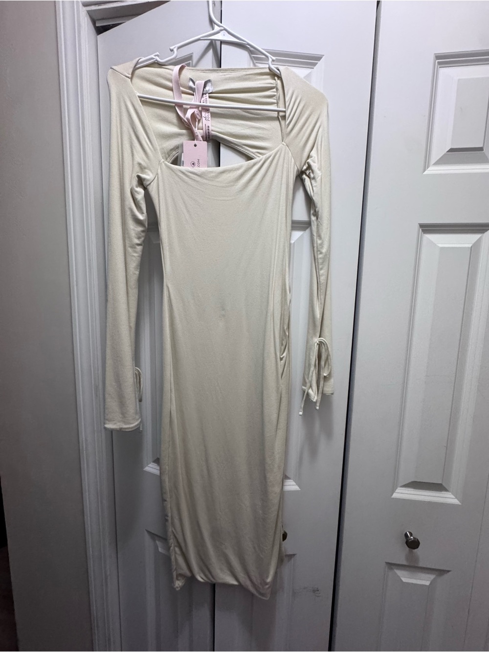 Oh Polly Cream Long Sleeve Midi Dress with Back Tie